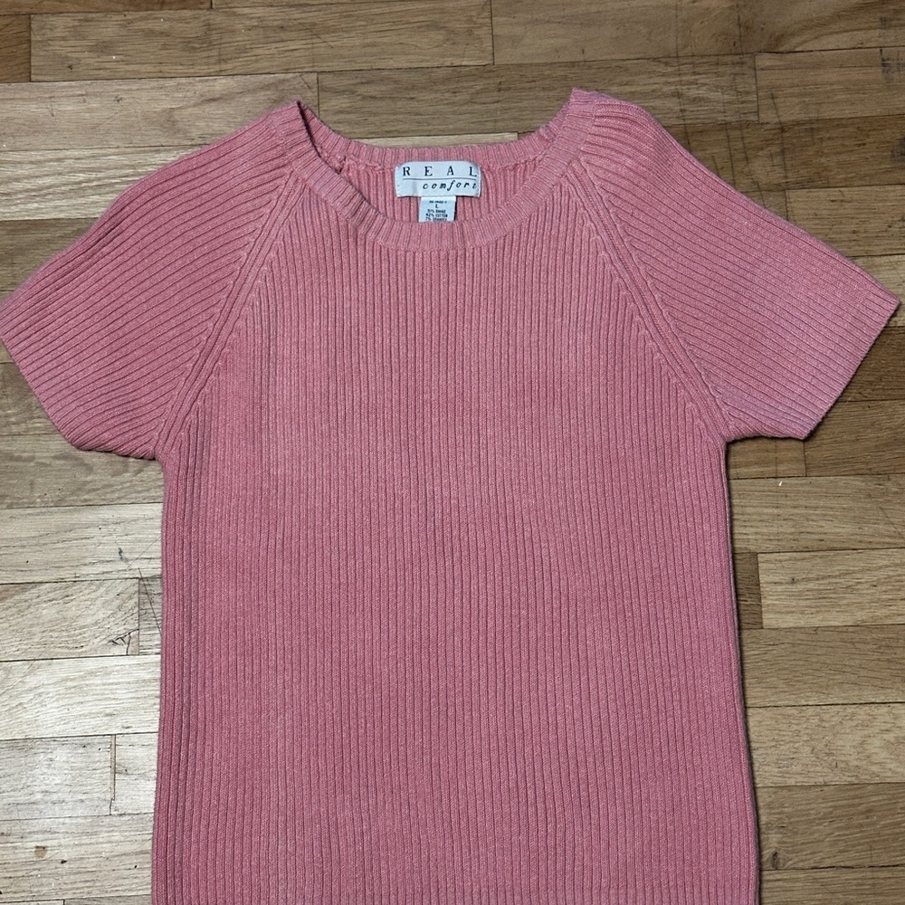 Pink Ribbed Short Sleeve Top - Picture 2 of 3